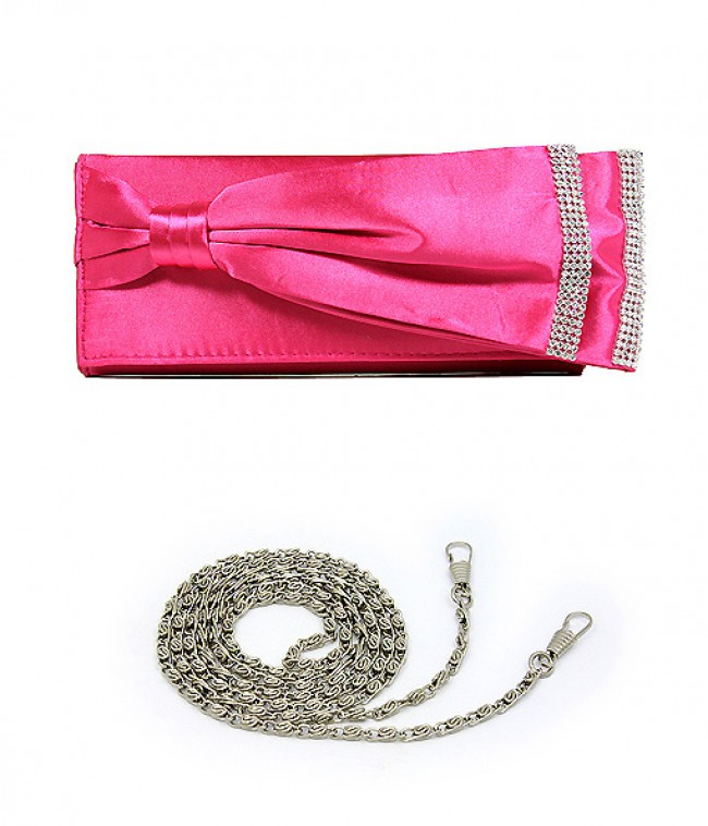 Evening Bag - Double Layer Bow w/ Linear Studs &ndash; Fuchsia &ndash; BG-92206FU
